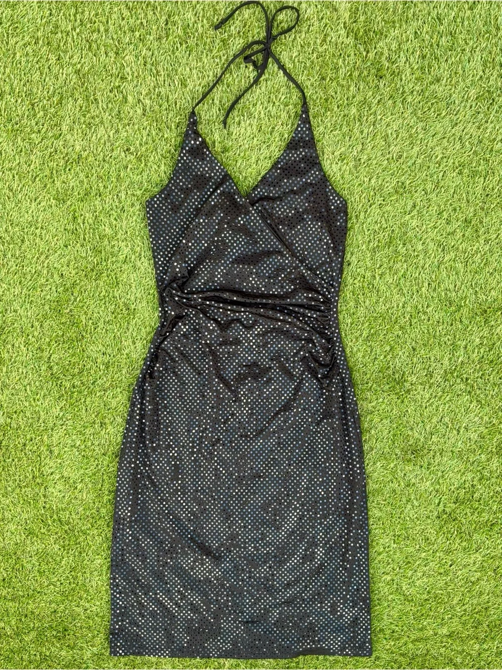 Le Château Black Polka Dot Halter Dress Medium - Picture 1 of 2